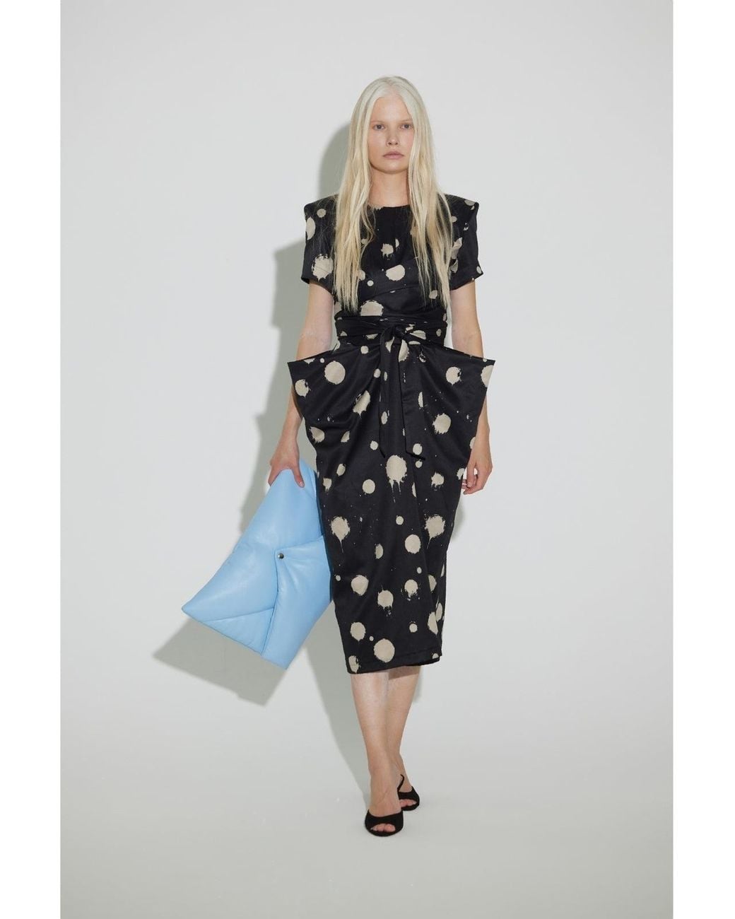Julia Allert Black Polka Dot Midi Dress With Belt