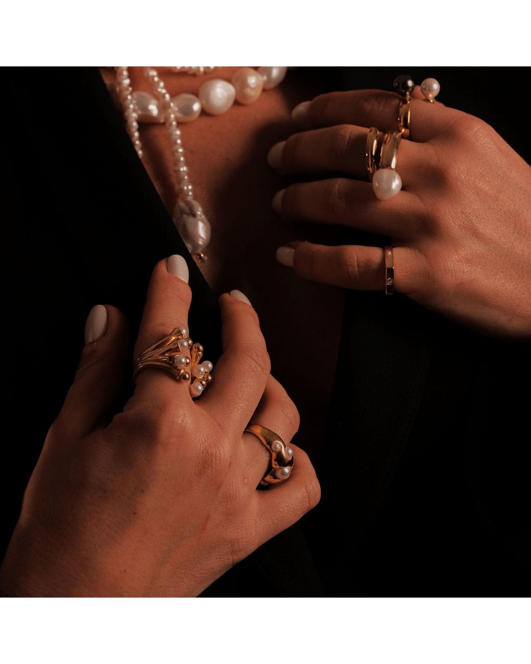 LINYA JEWELLERY Metallic Pearl Cage Ring