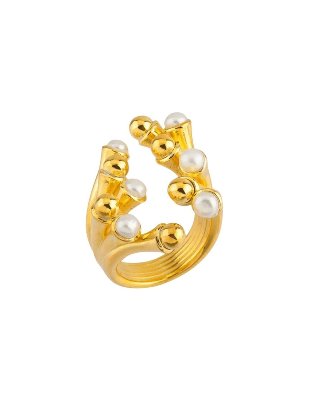 LINYA JEWELLERY Metallic Pearl Cage Ring