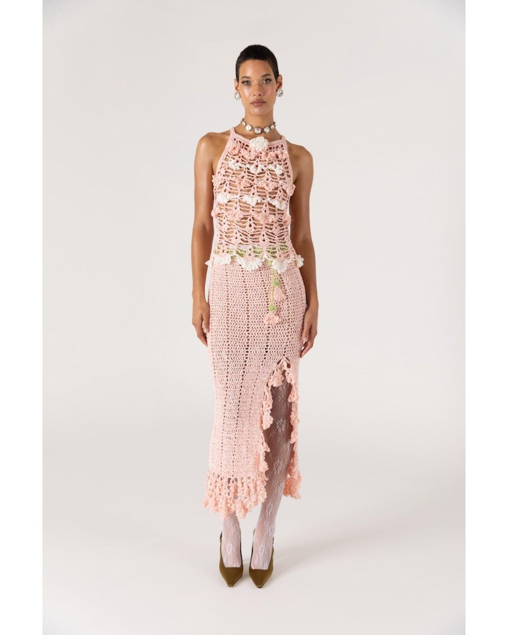 Andreeva Pink Chrysanthemum Handmade Crochet Skirt