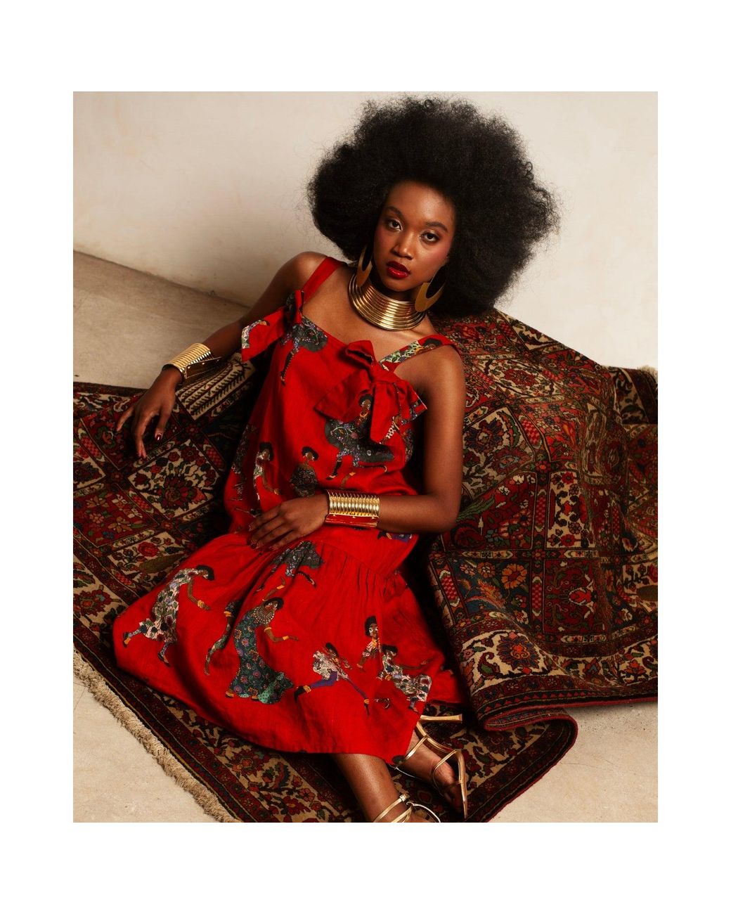 A.nty Story Orange Statement Bow Midi Dress