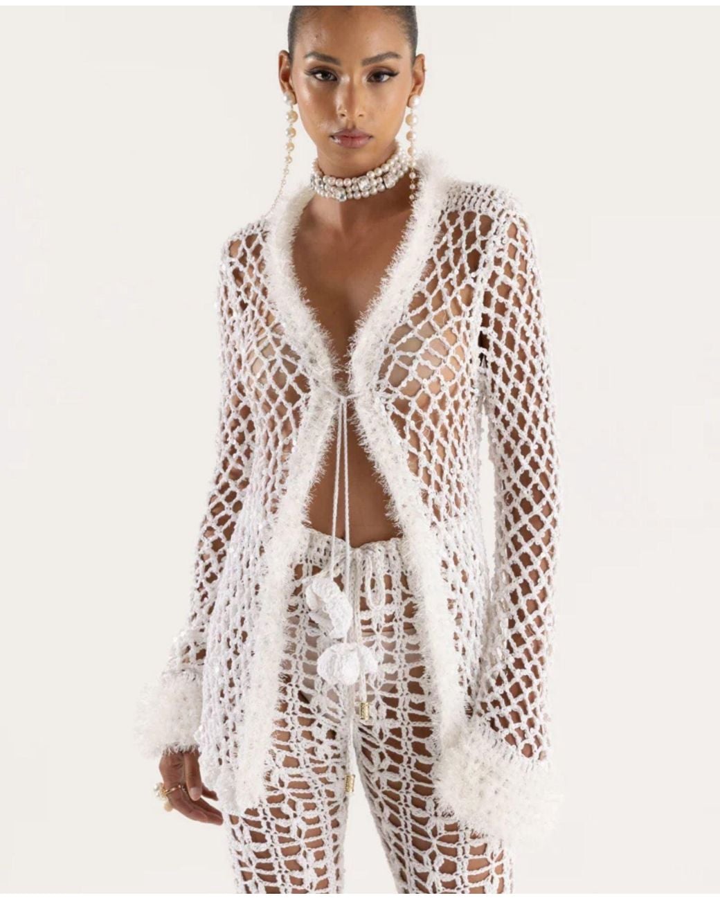 Andreeva White Vanilla Handmade Crochet Pants