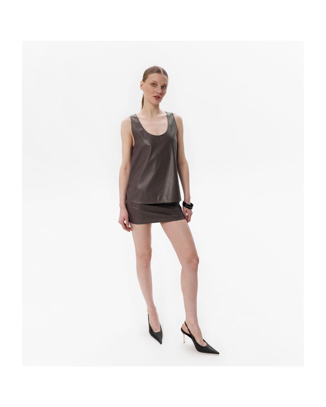 DAR ANN STUDIO Brown Pulse Top