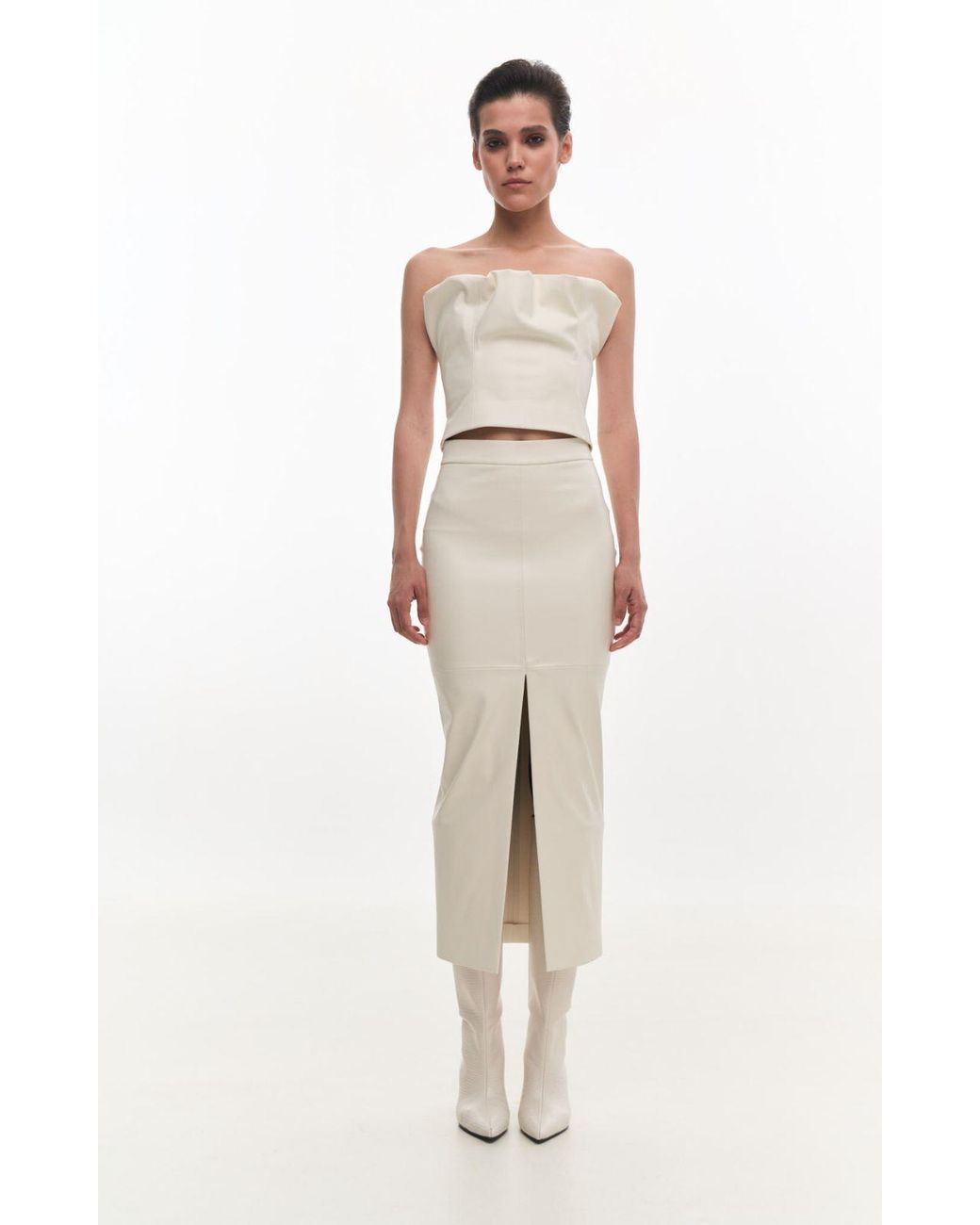 KRIS MARAN White Vegan Leather Top