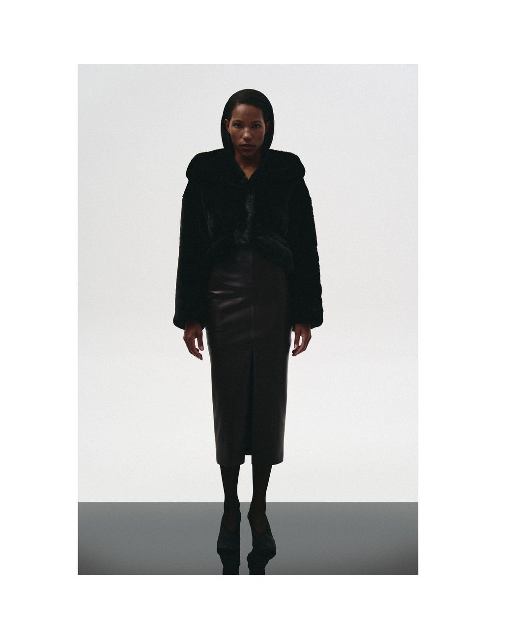 KRIS MARAN Black Hooded Fur Jacket With Cutouts