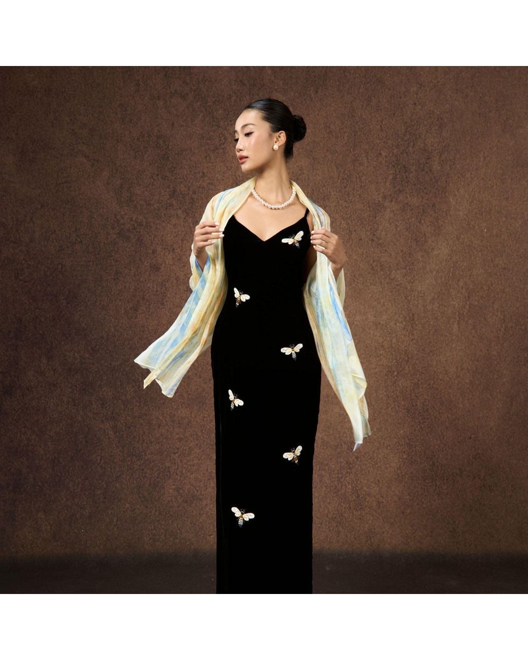 SILK & BEARS Yellow Brushstroke Scarf