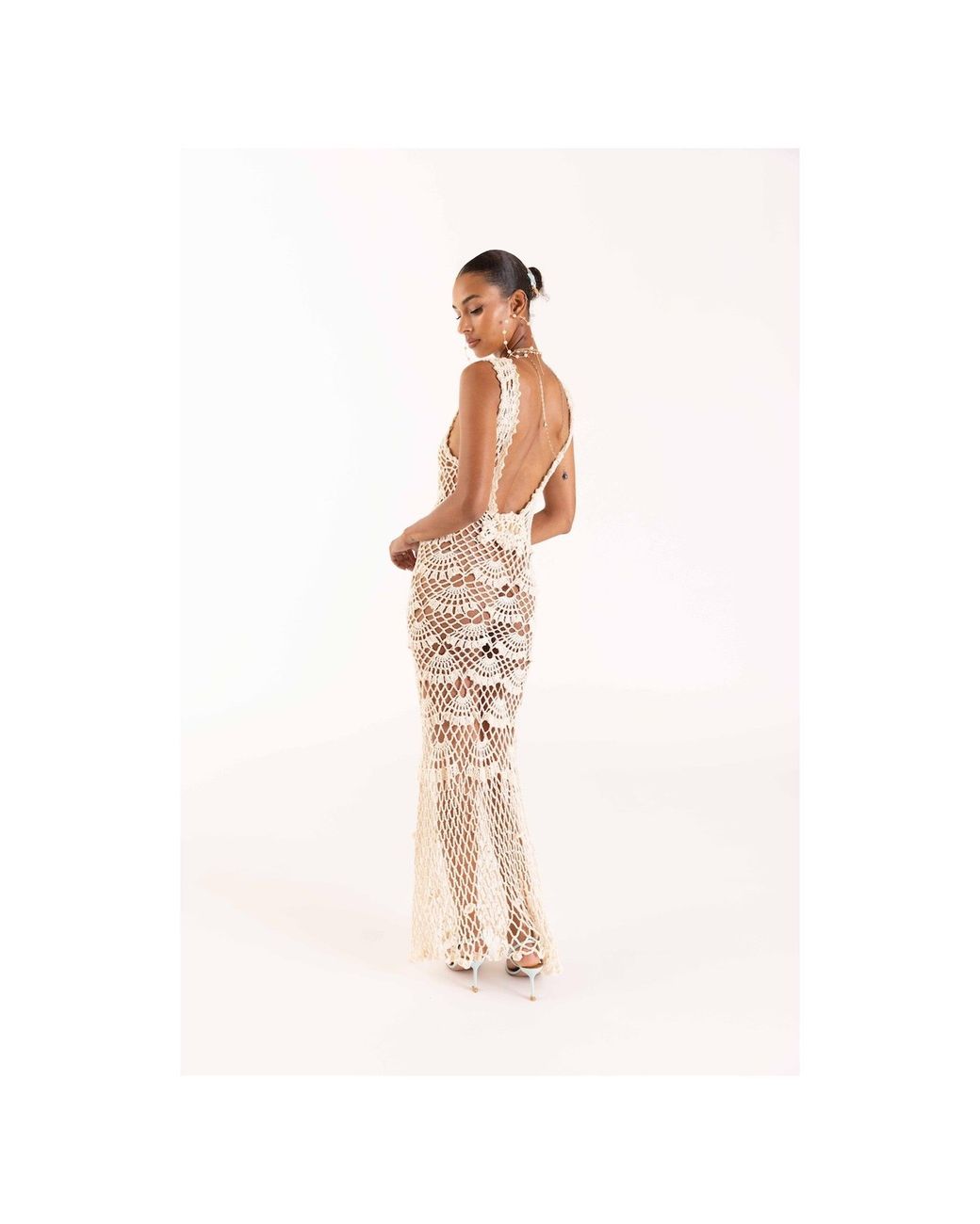 Andreeva Natural Pearl Handmade Maxi Crochet Dress