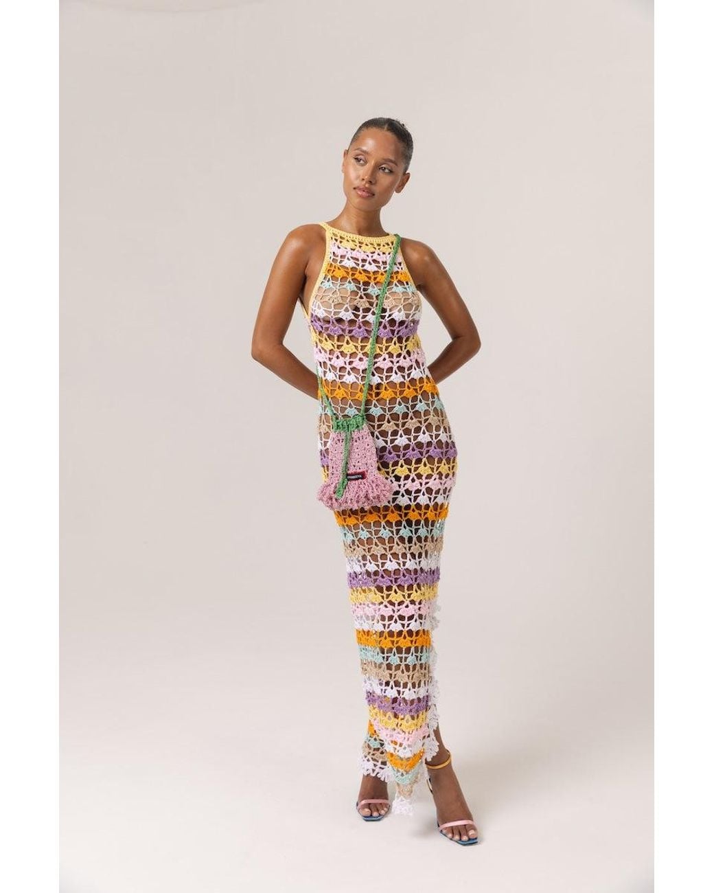 Andreeva Metallic Handmade Maxi Crochet Dress