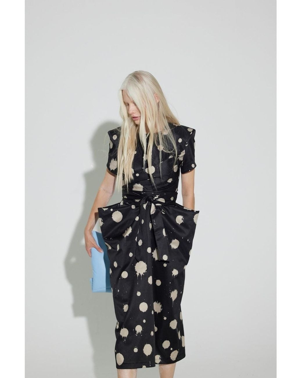 Julia Allert Black Polka Dot Midi Dress With Belt