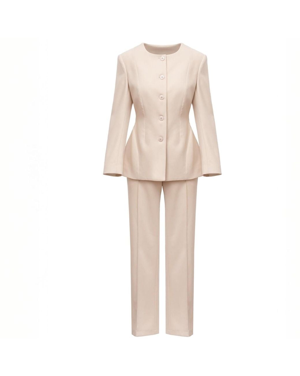 LAVIELACE Natural Sculpted Peplum-Hem Collarless Jacket