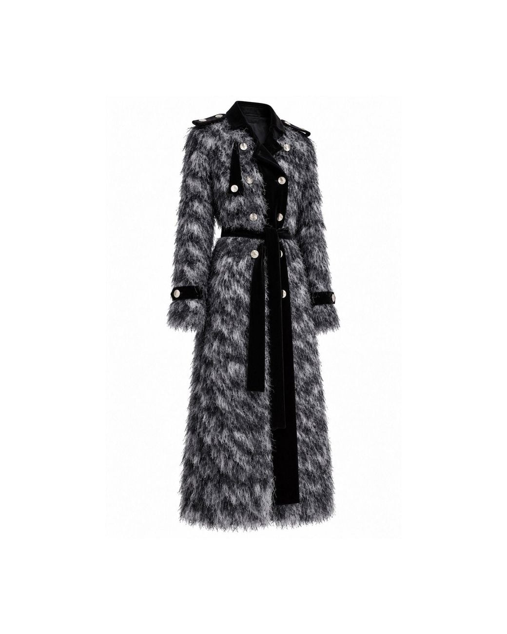 Julia Allert Black Textured Velvet-Detail Long Coat