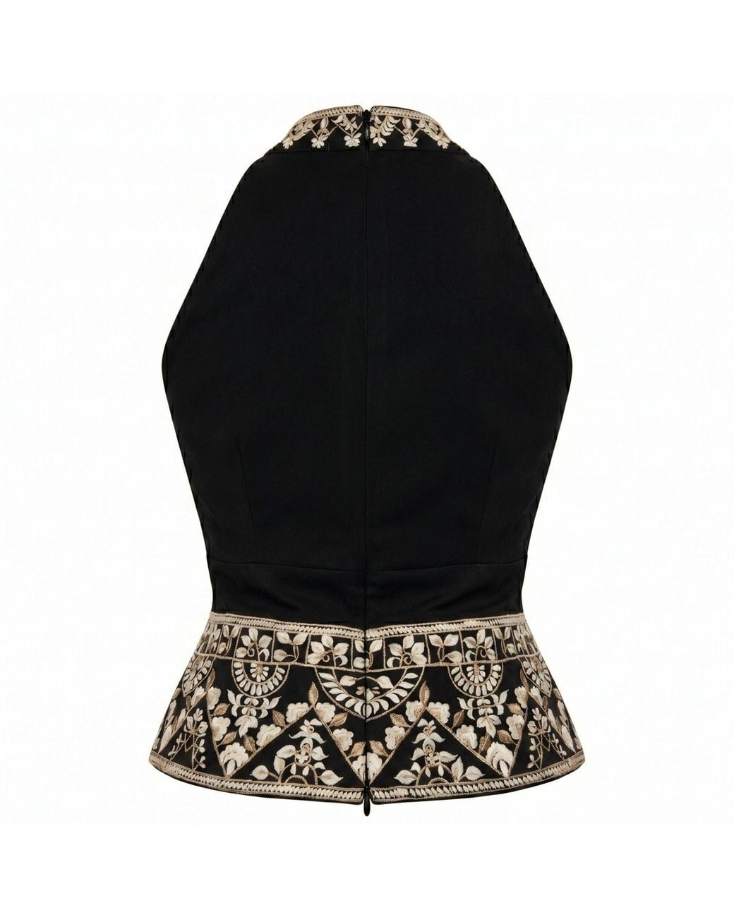 International Appeal Black Floral-Embroidered Tailored Vest