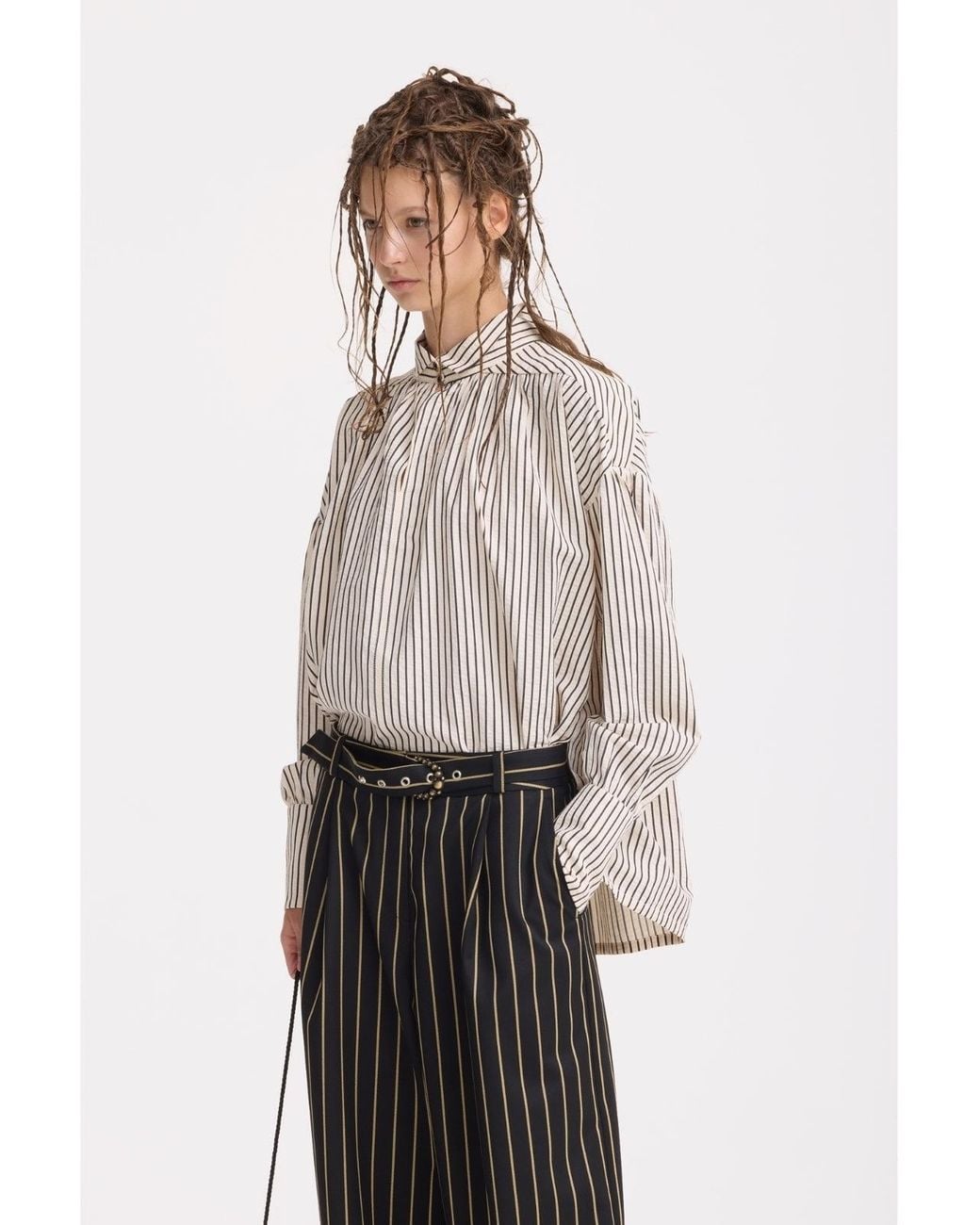 Julia Allert Natural Striped Oversized Long Sleeve Blouse