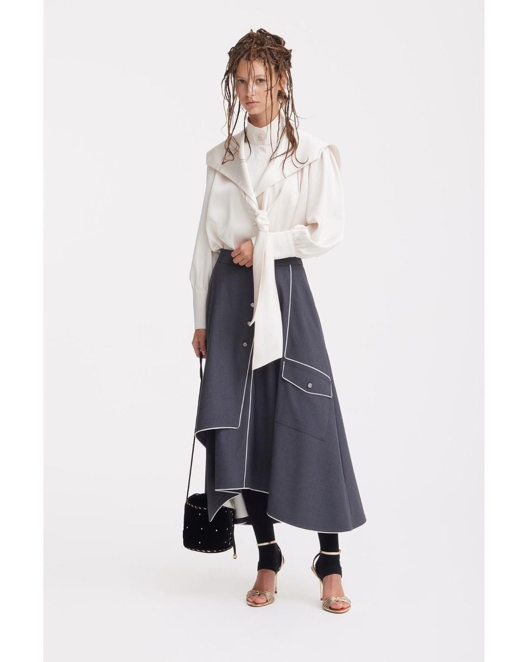 Julia Allert Blue Tailored Asymmetrical Midi Skirt