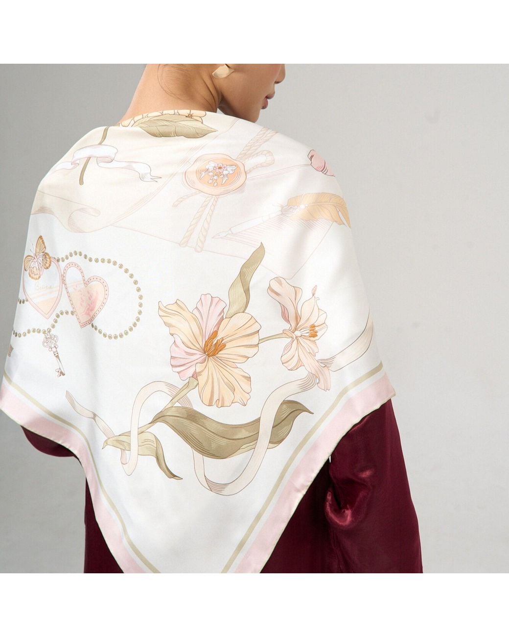 SILK & BEARS Metallic Ivory Ribbon Scarf