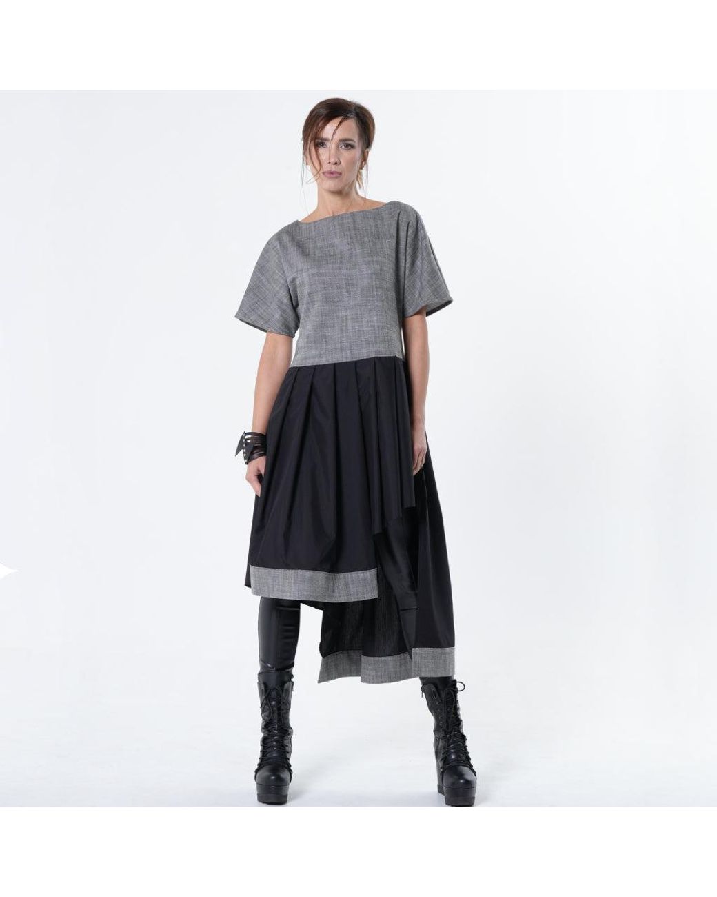 Metamorph Black Two-Toned Asymmetrical Denim Tunic Dress