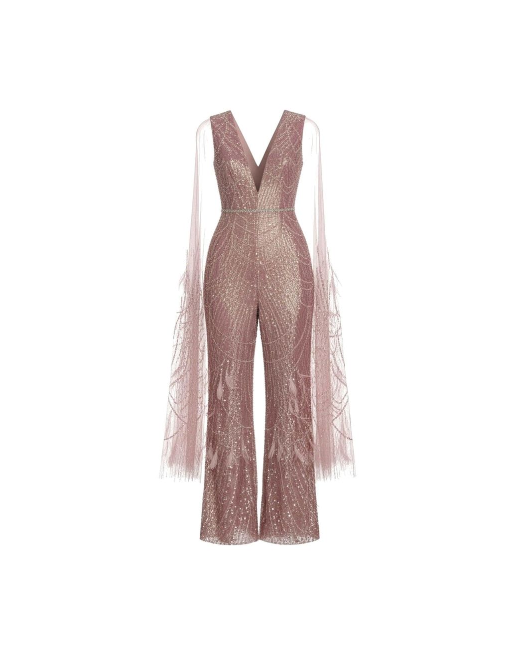 PERRY JONES Pink Rose Crystal Cape Jumpsuit