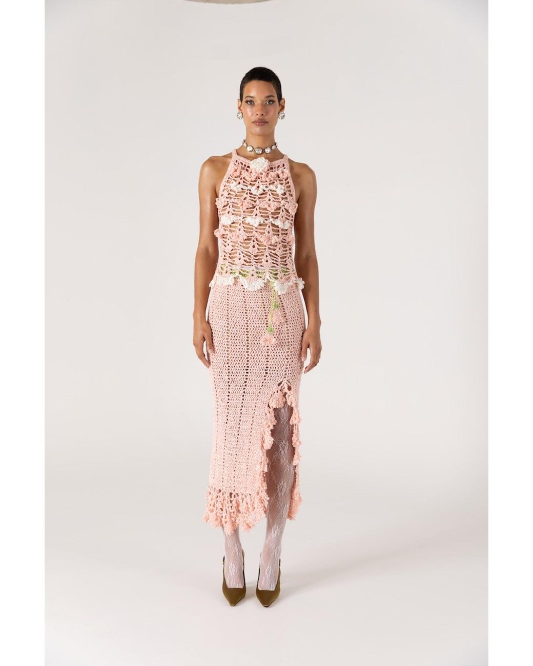 Andreeva Pink Chrysanthemum Handmade Crochet Skirt