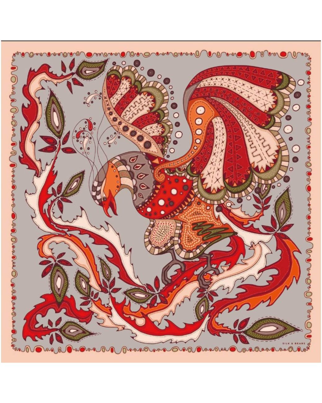 SILK & BEARS Red Scarlet Phoenix Scarf