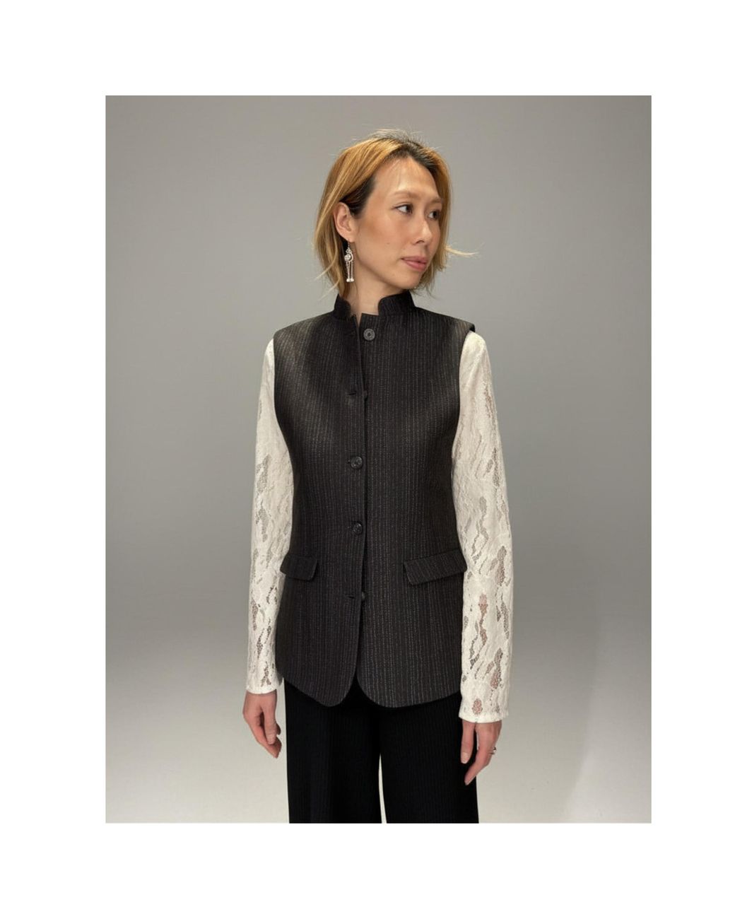 MNK Atelier Black Striped Jacquet Vest