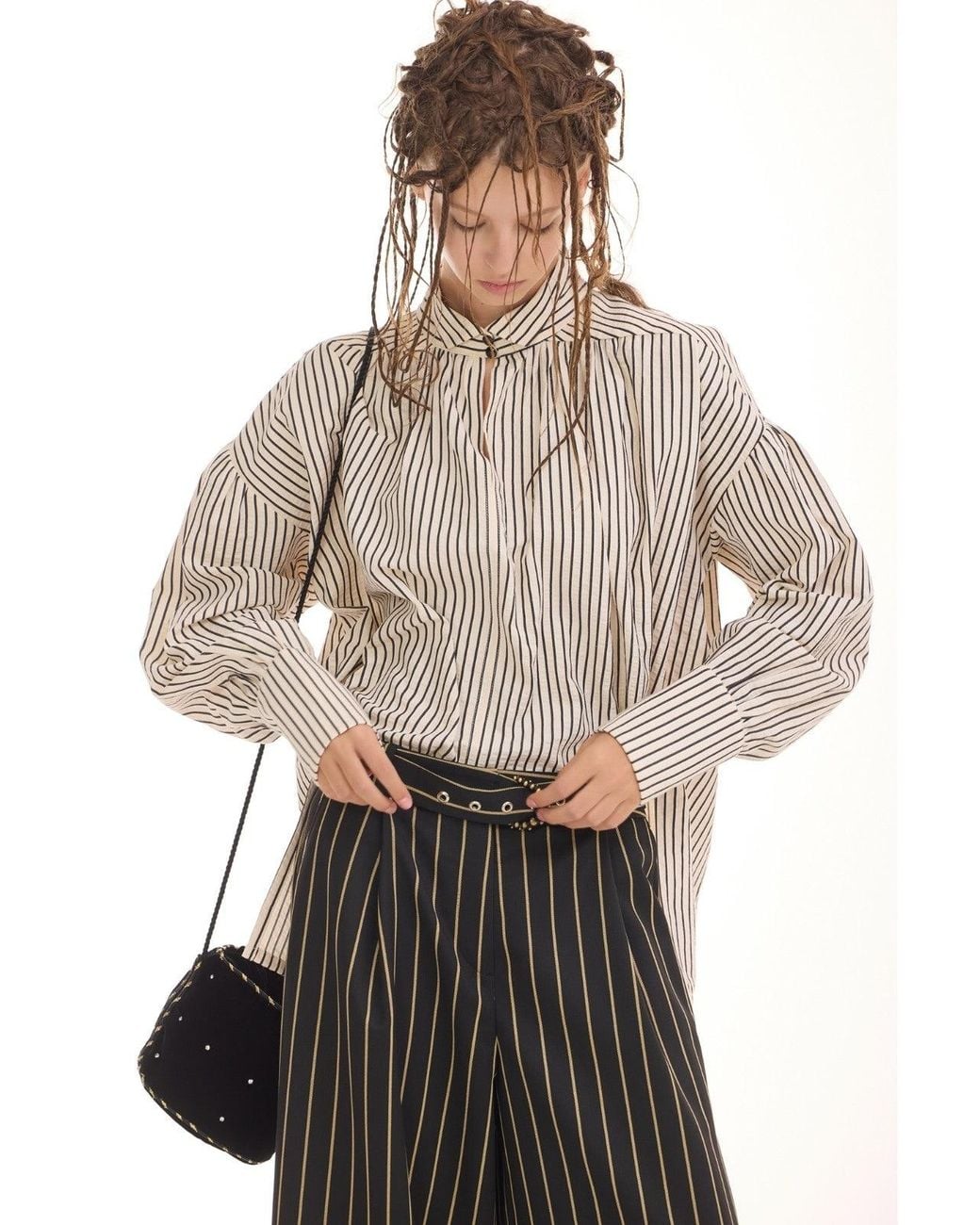 Julia Allert Natural Striped Oversized Long Sleeve Blouse
