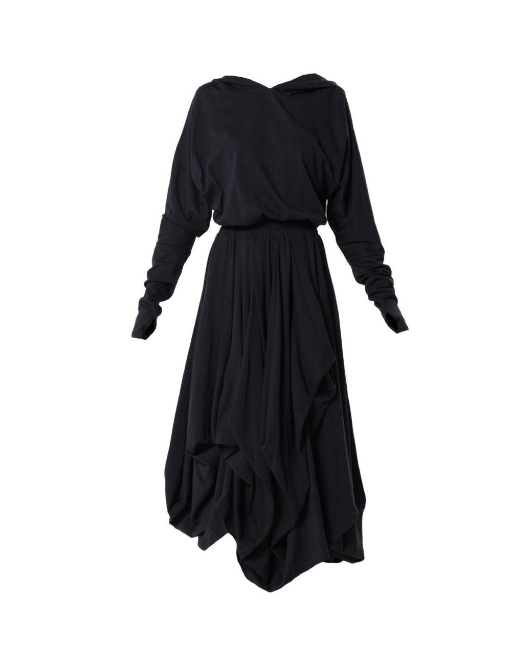 Metamorph Black Long Sleeve Hooded Midi Dress