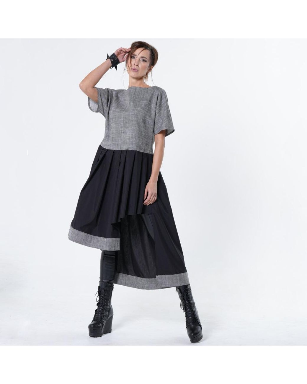 Metamorph Black Two-Toned Asymmetrical Denim Tunic Dress