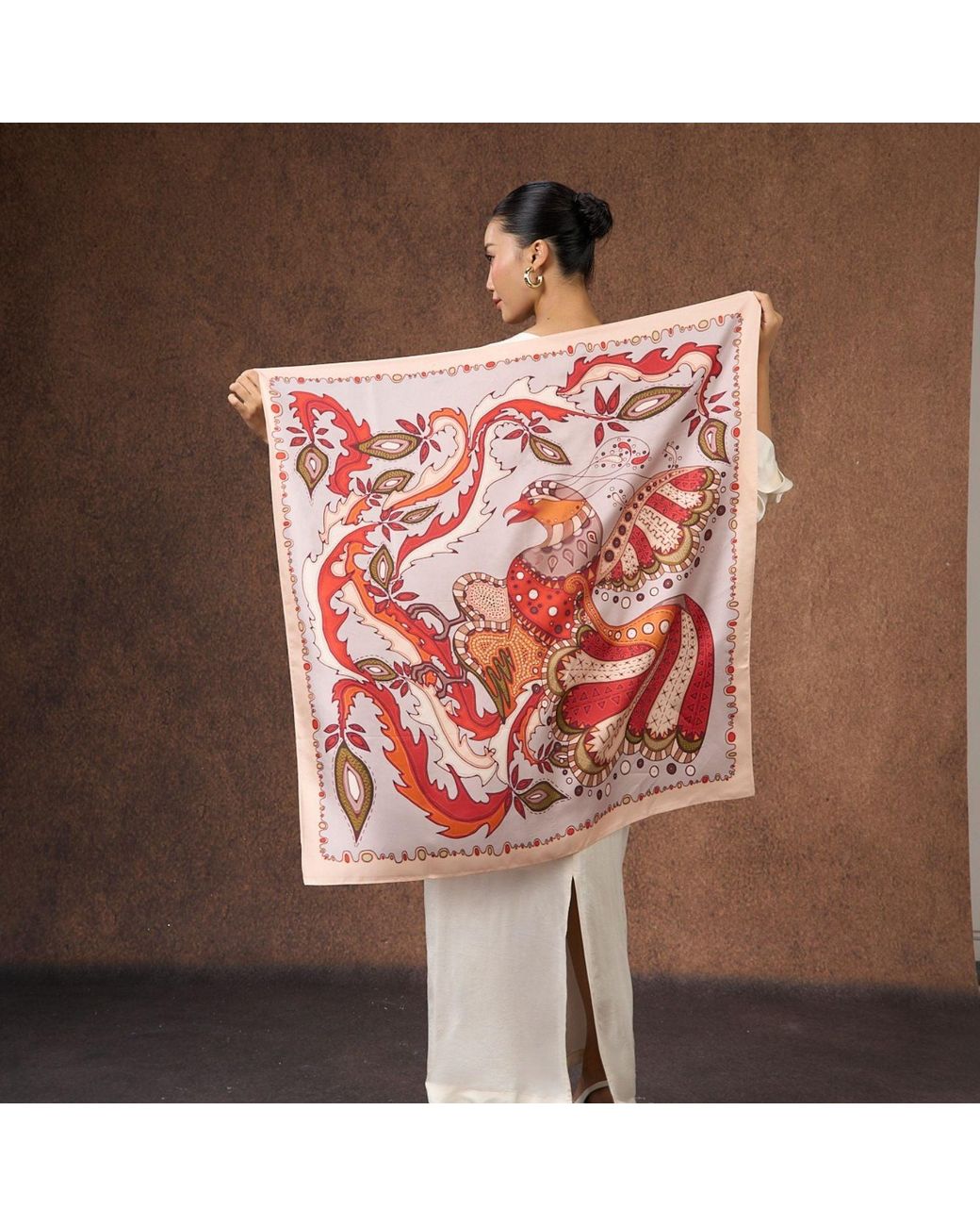 SILK & BEARS Red Scarlet Phoenix Scarf
