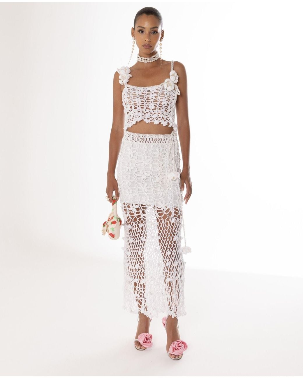Andreeva White Vanilla Handmade Crochet Skirt