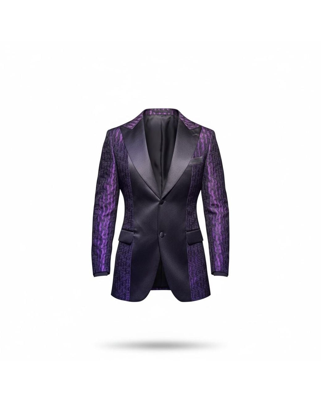 PERRY JONES Black Jacquard Middle Divide Tuxedo Jacket for men
