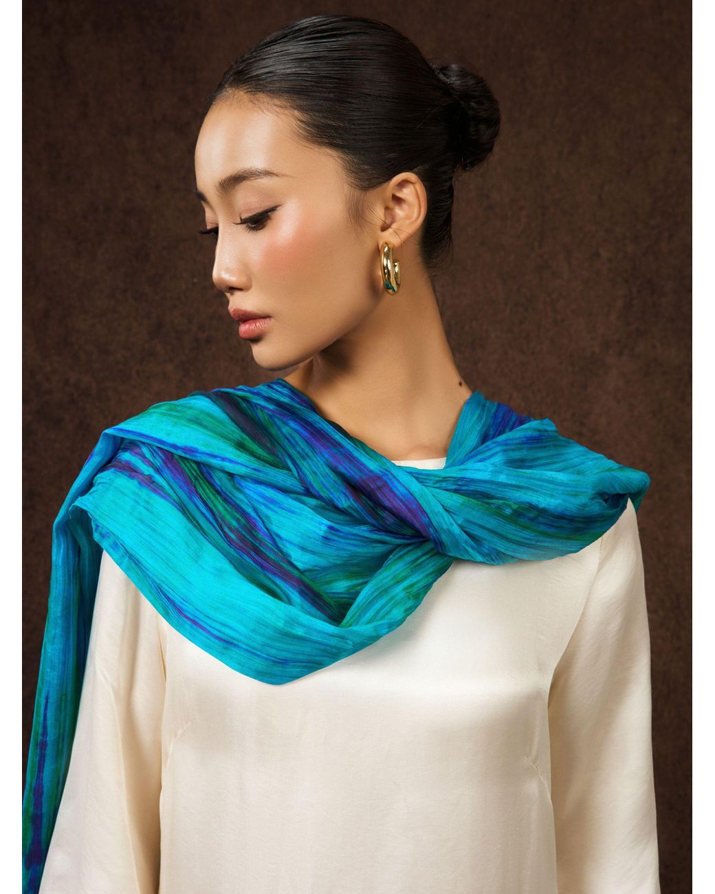SILK & BEARS Blue Peacock Brushstroke Scarf