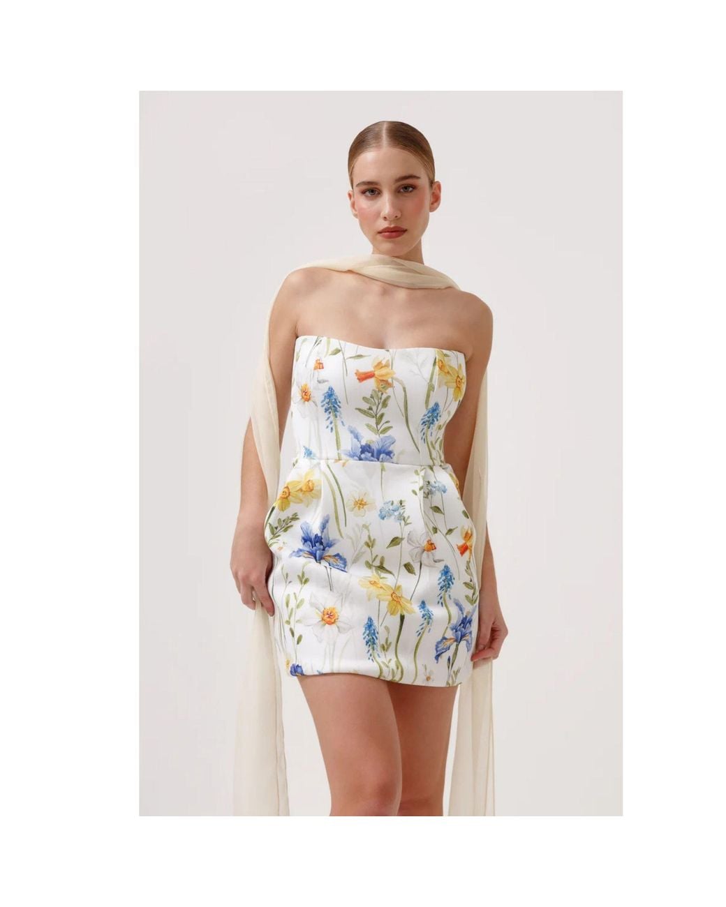 Ashley Stambouli Blue Dhalia Mini Dress