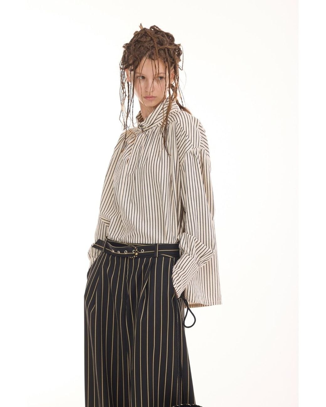 Julia Allert Natural Striped Oversized Long Sleeve Blouse