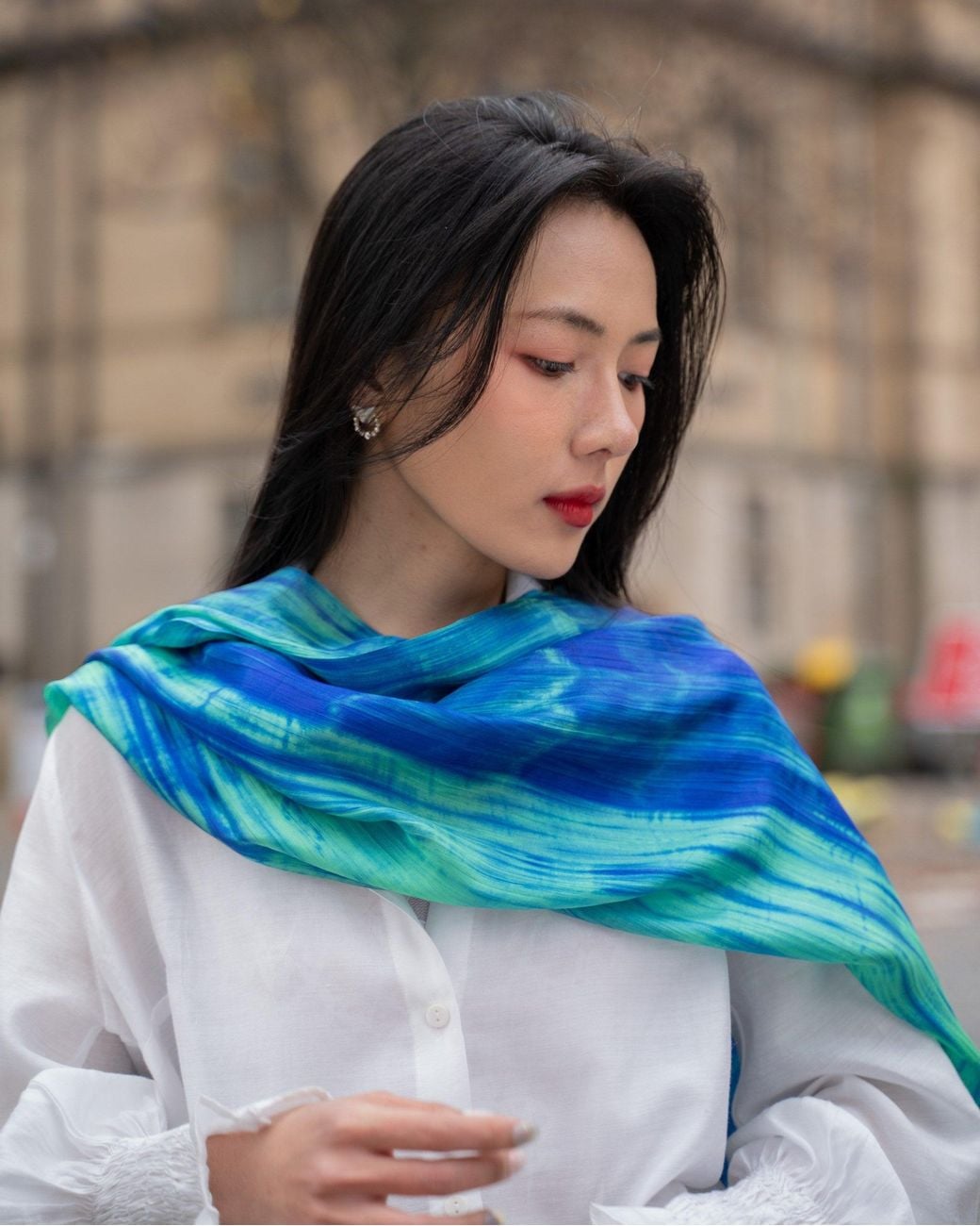 SILK & BEARS Blue Brushstroke Scarf