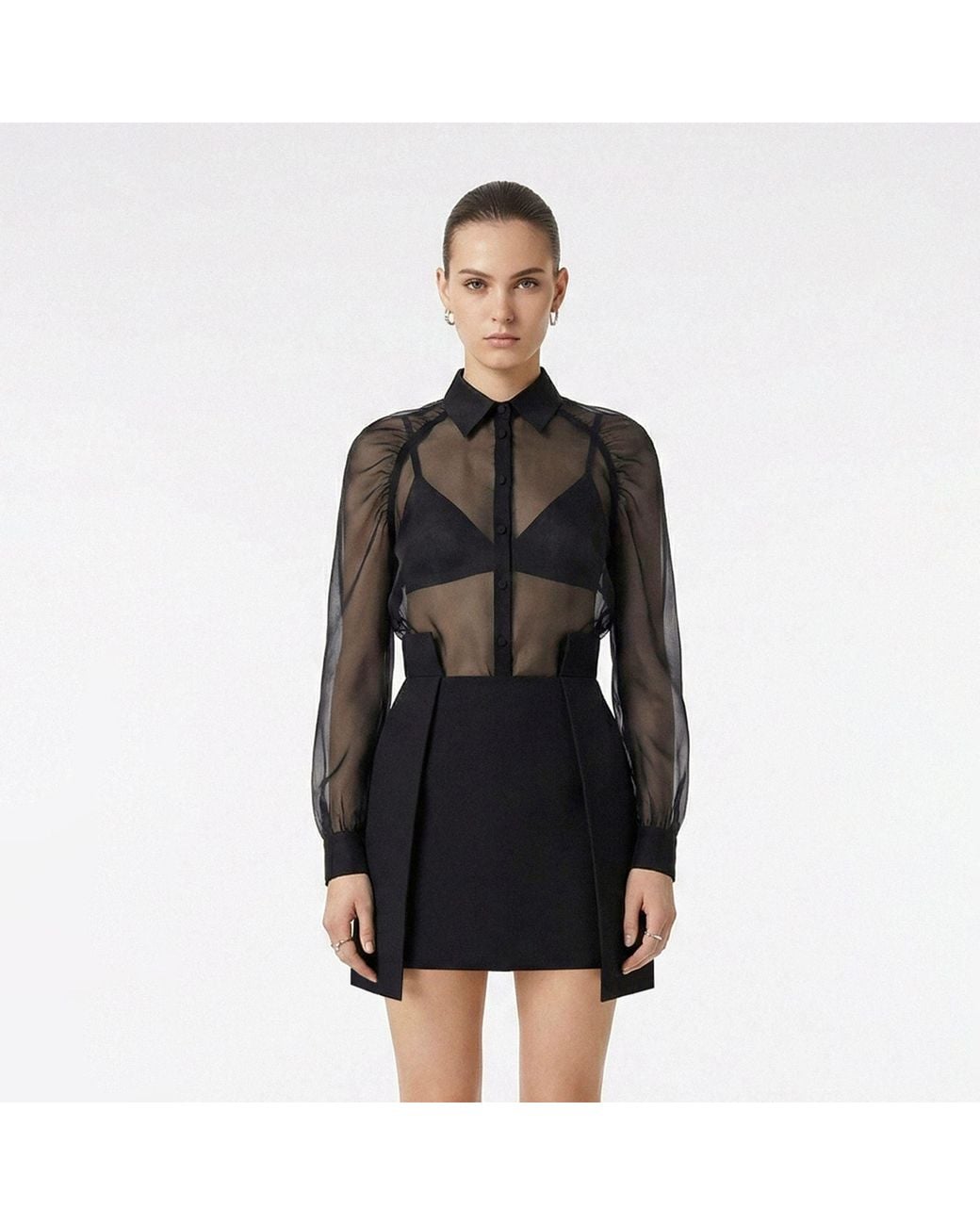 AVENUE No.29 Black Sheer Silk Raglan Sleeve Shirt
