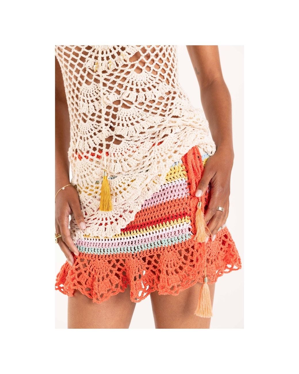 Andreeva Red Coral Reef Handmade Crochet Mini Skirt