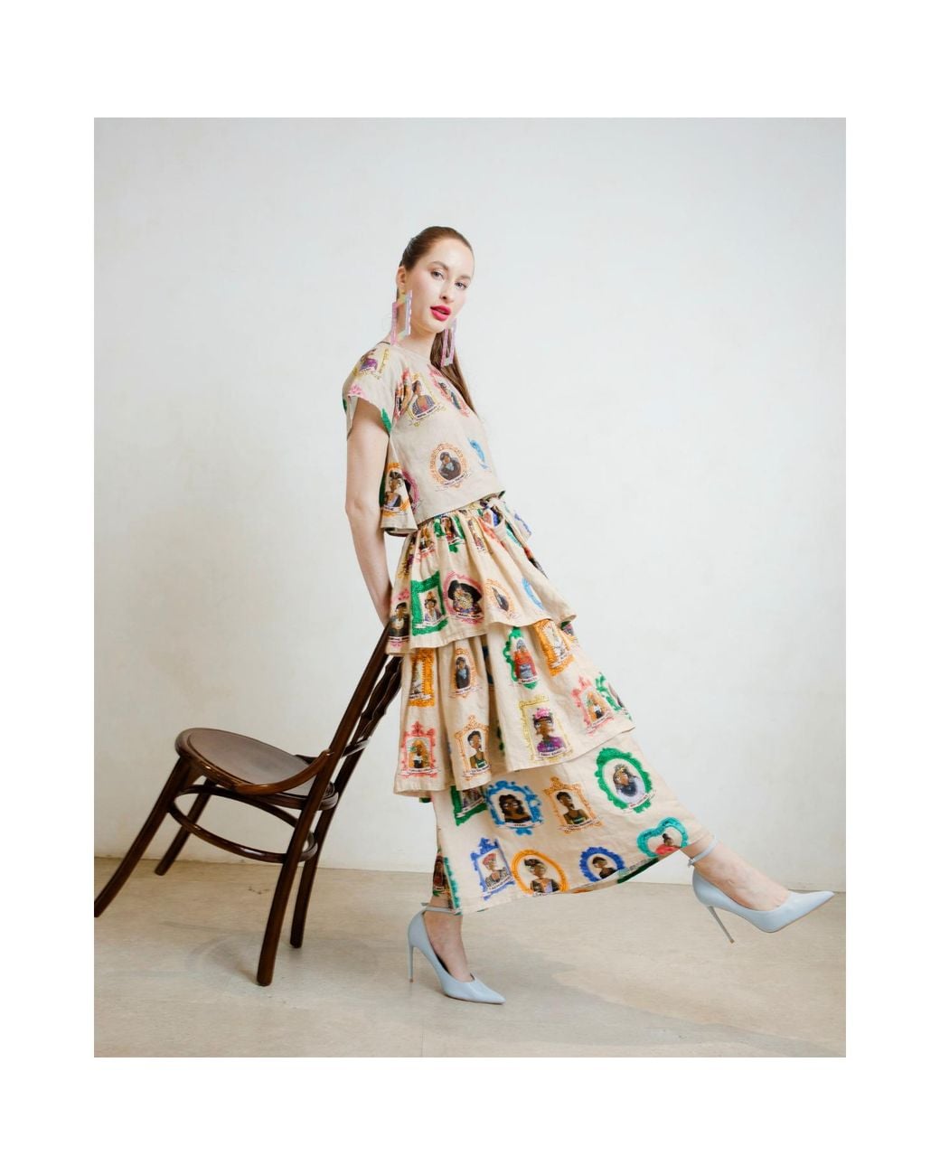 A.nty Story Green Layered Midi Skirt With Bow Tie Waist