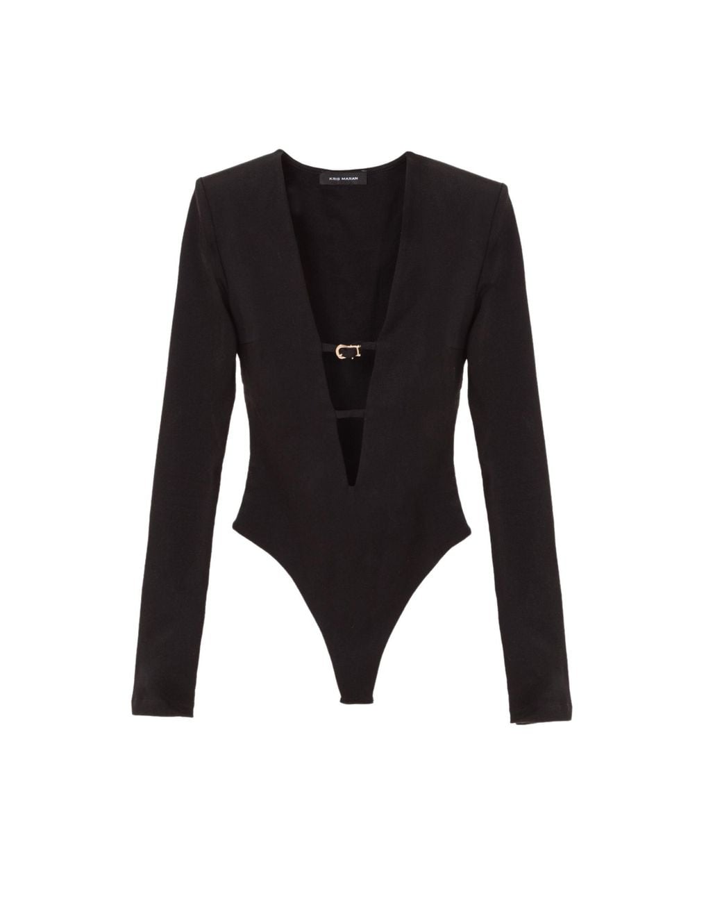 KRIS MARAN Black Cutout Buckle Bodysuit