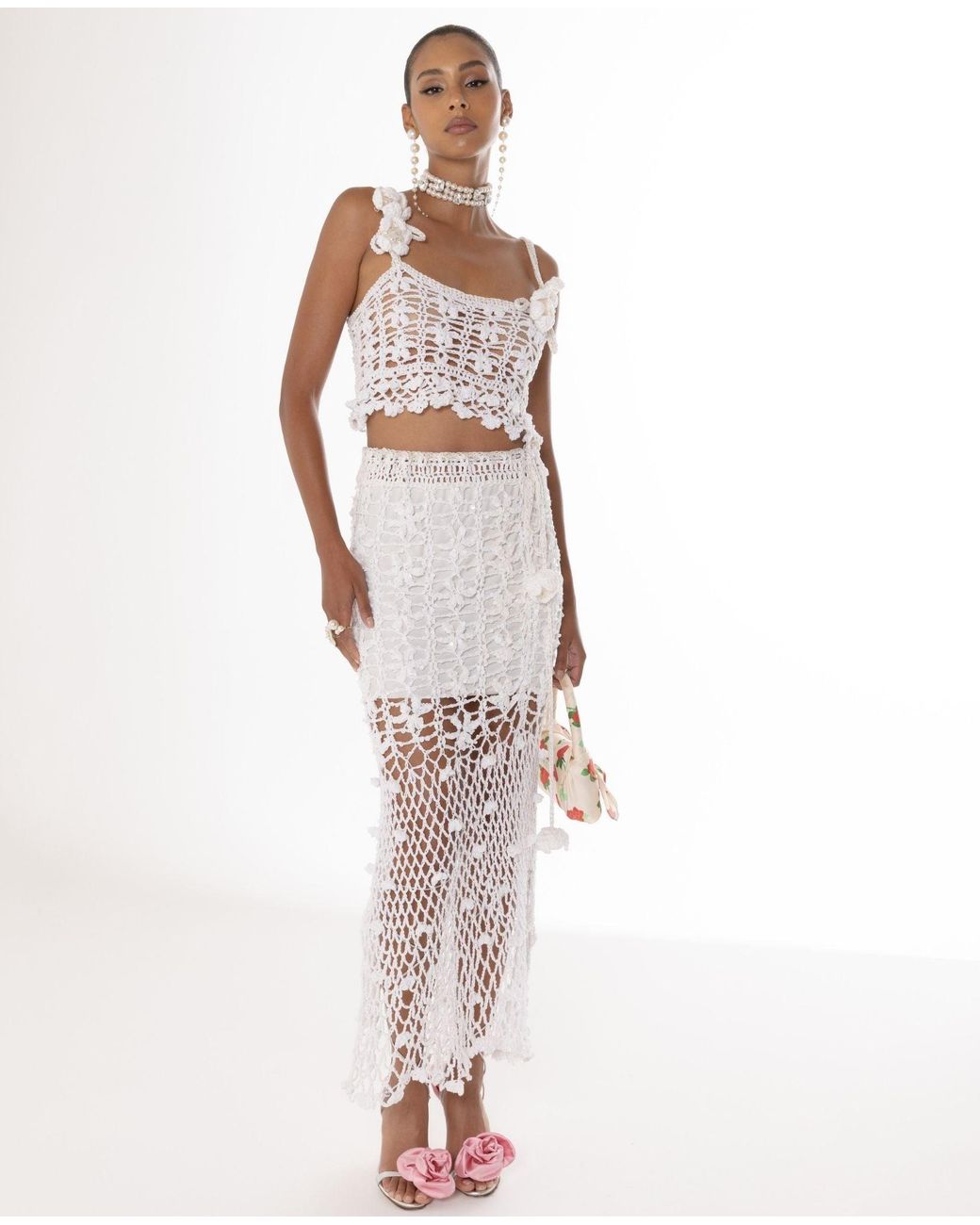 Andreeva White Vanilla Handmade Crochet Skirt