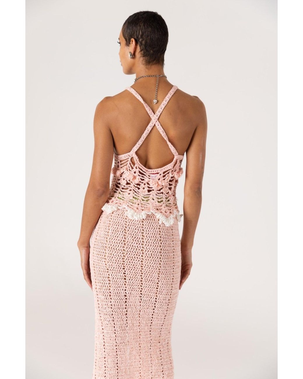 Andreeva Pink Chrysanthemum Handmade Crochet Skirt