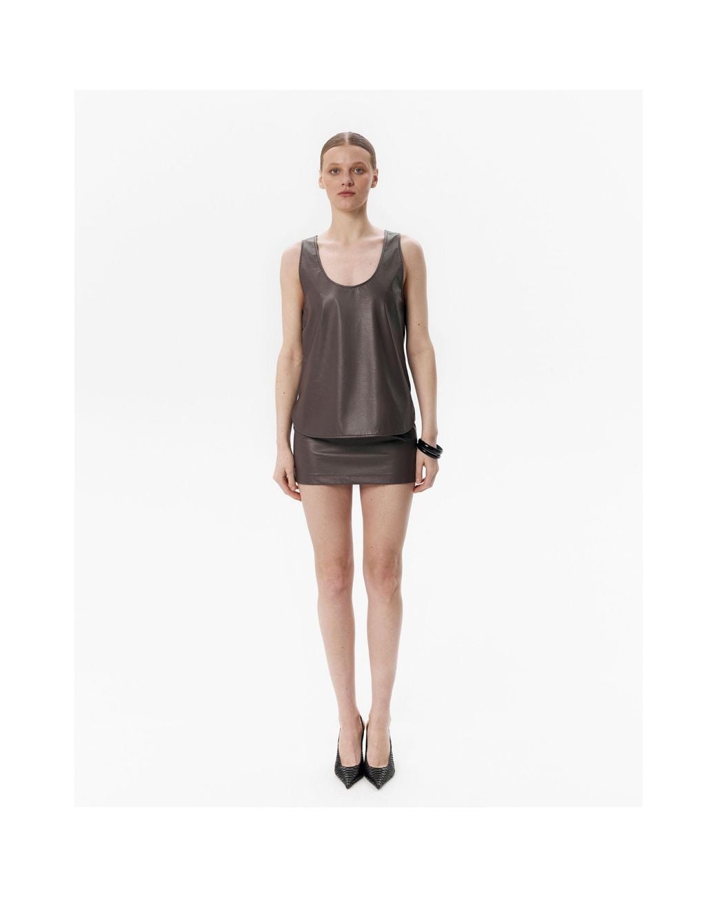 DAR ANN STUDIO Brown Pulse Top