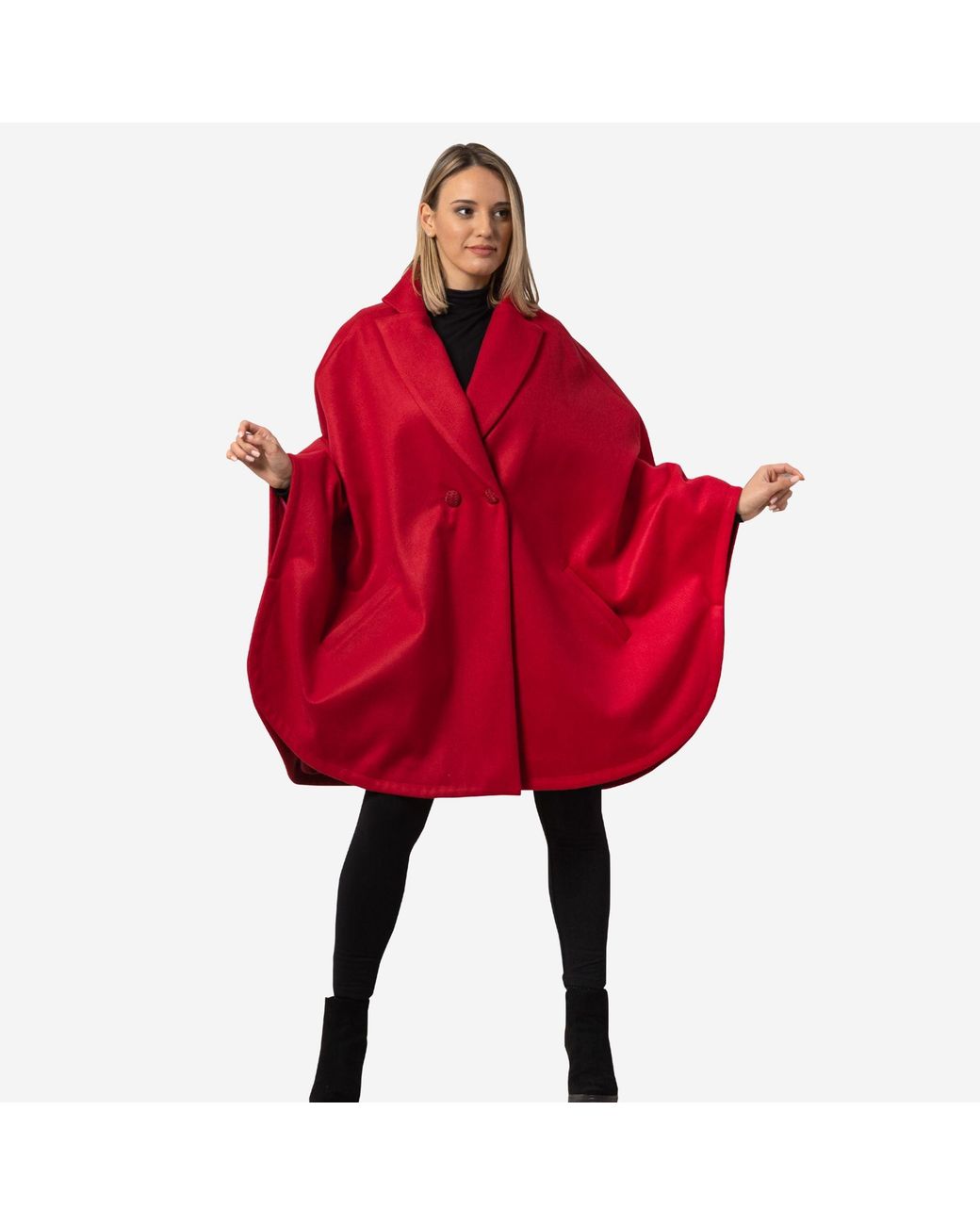 Nikka Place Red Jasmine Raspberry Oversized Cape Coat