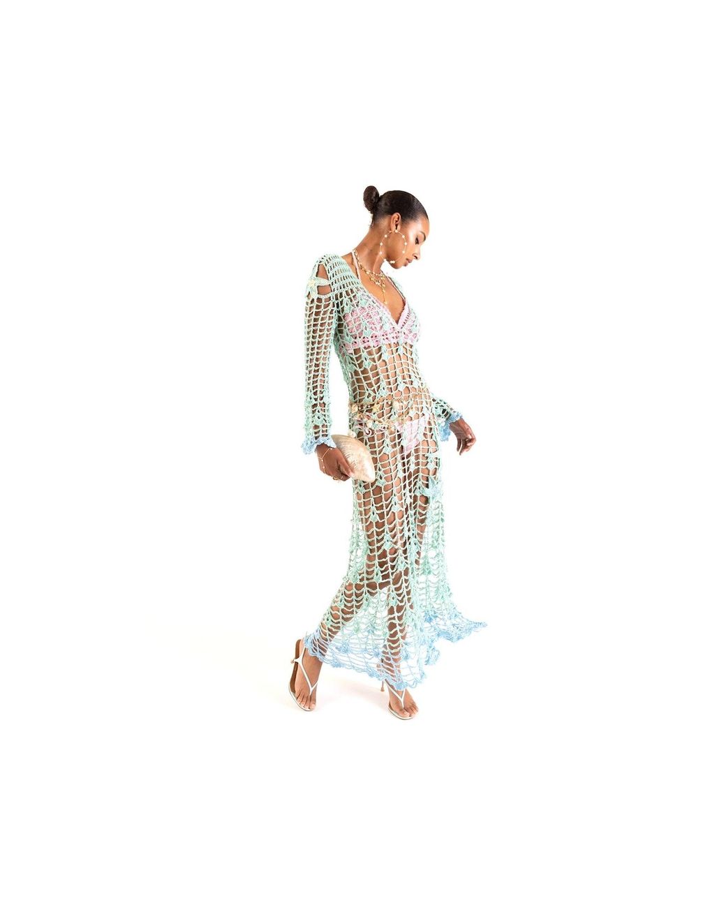 Andreeva Blue Aqua Marine Handmade Maxi Cover-Up Dress