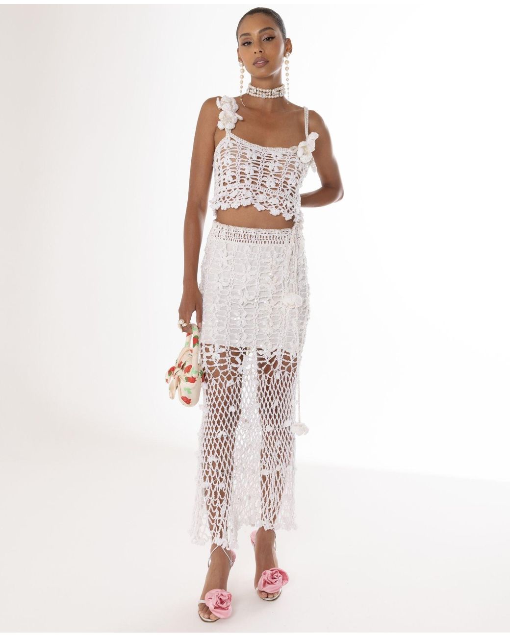 Andreeva White Vanilla Handmade Crochet Skirt