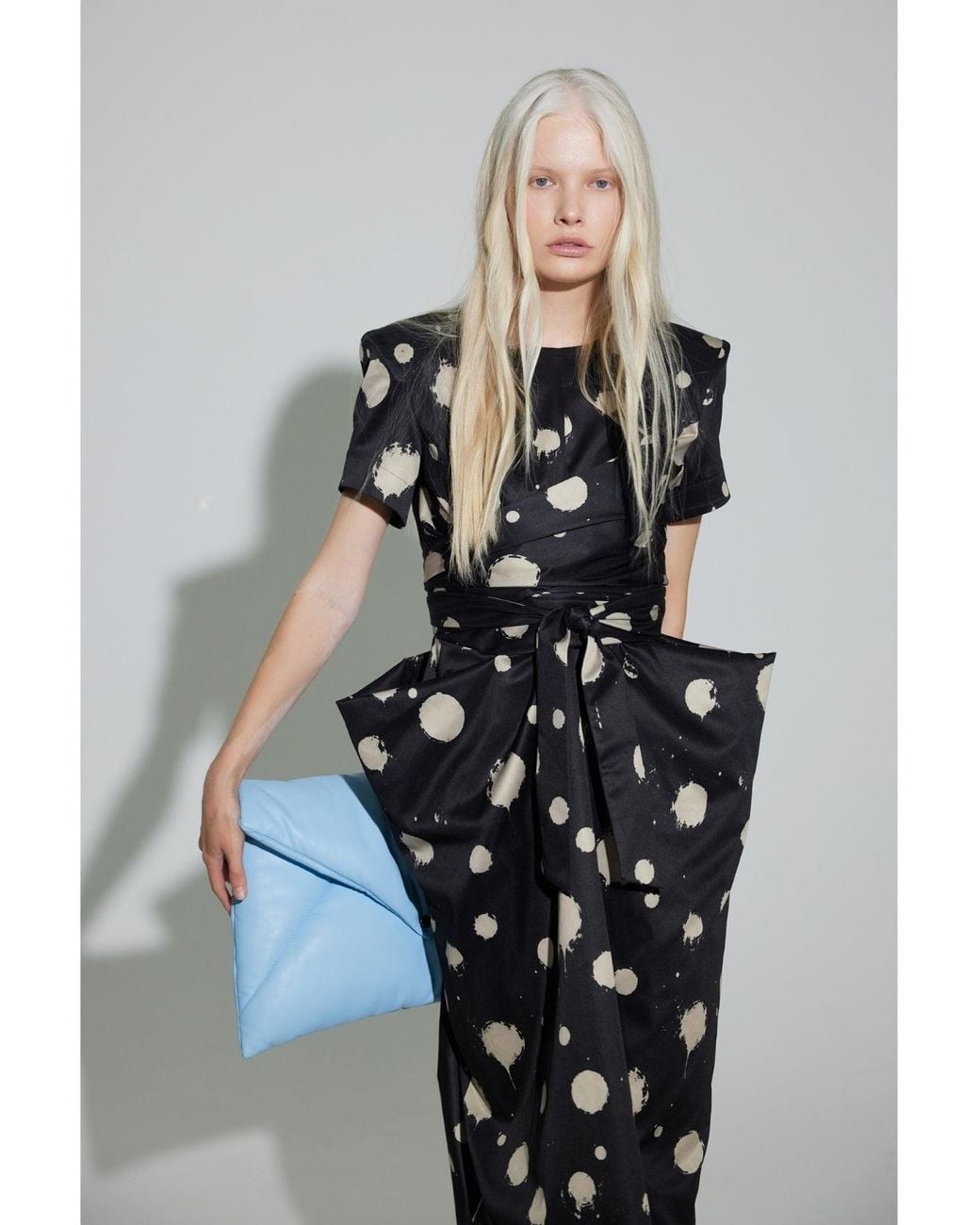 Julia Allert Black Polka Dot Midi Dress With Belt