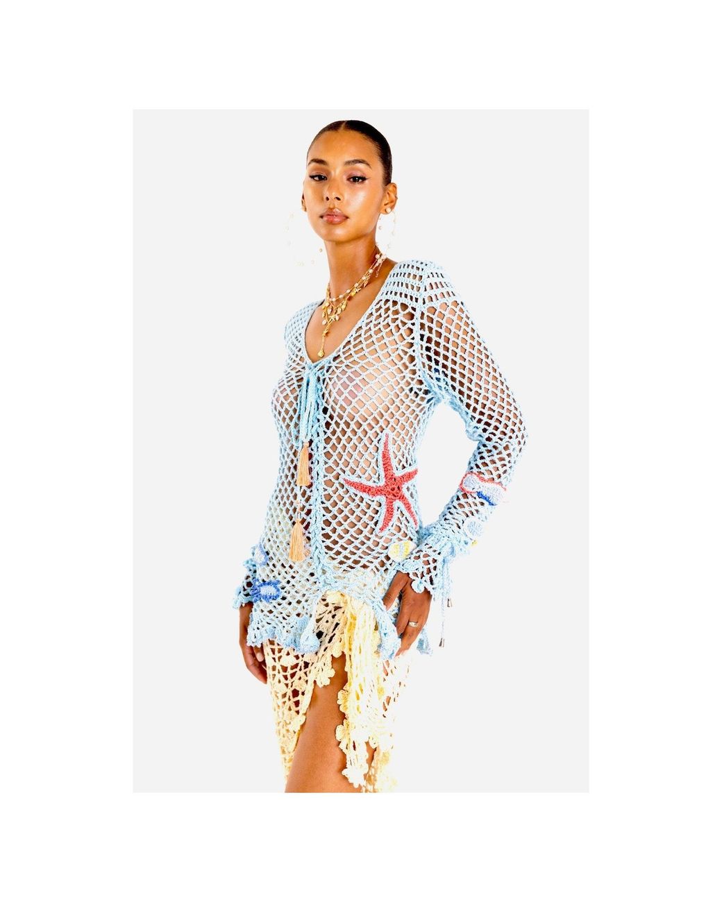 Andreeva Blue Aqua Marine Handmade Crochet Top-Cover Up