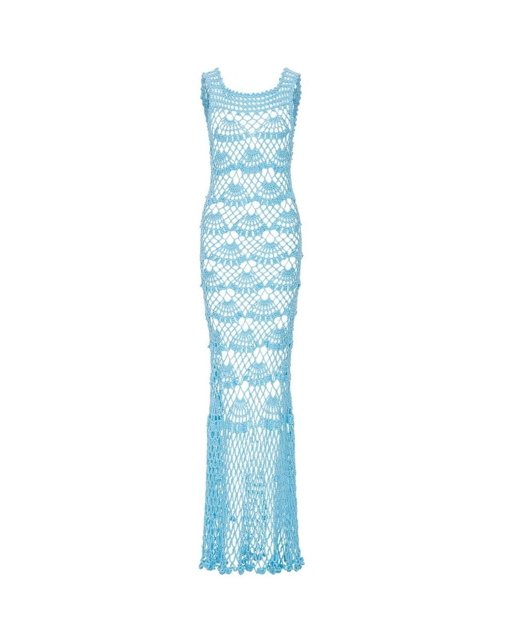 Andreeva Blue Aqua Shell Handmade Maxi Crochet Dress