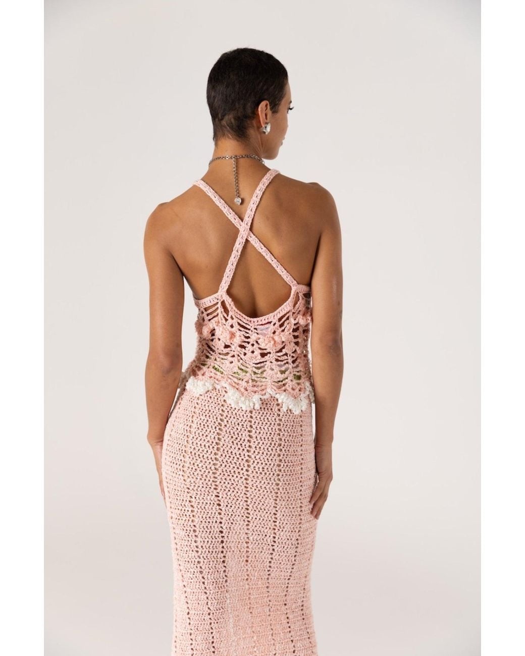 Andreeva Pink Chrysanthemum Handmade Crochet Skirt