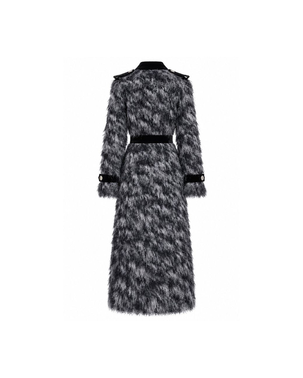 Julia Allert Black Textured Velvet-Detail Long Coat