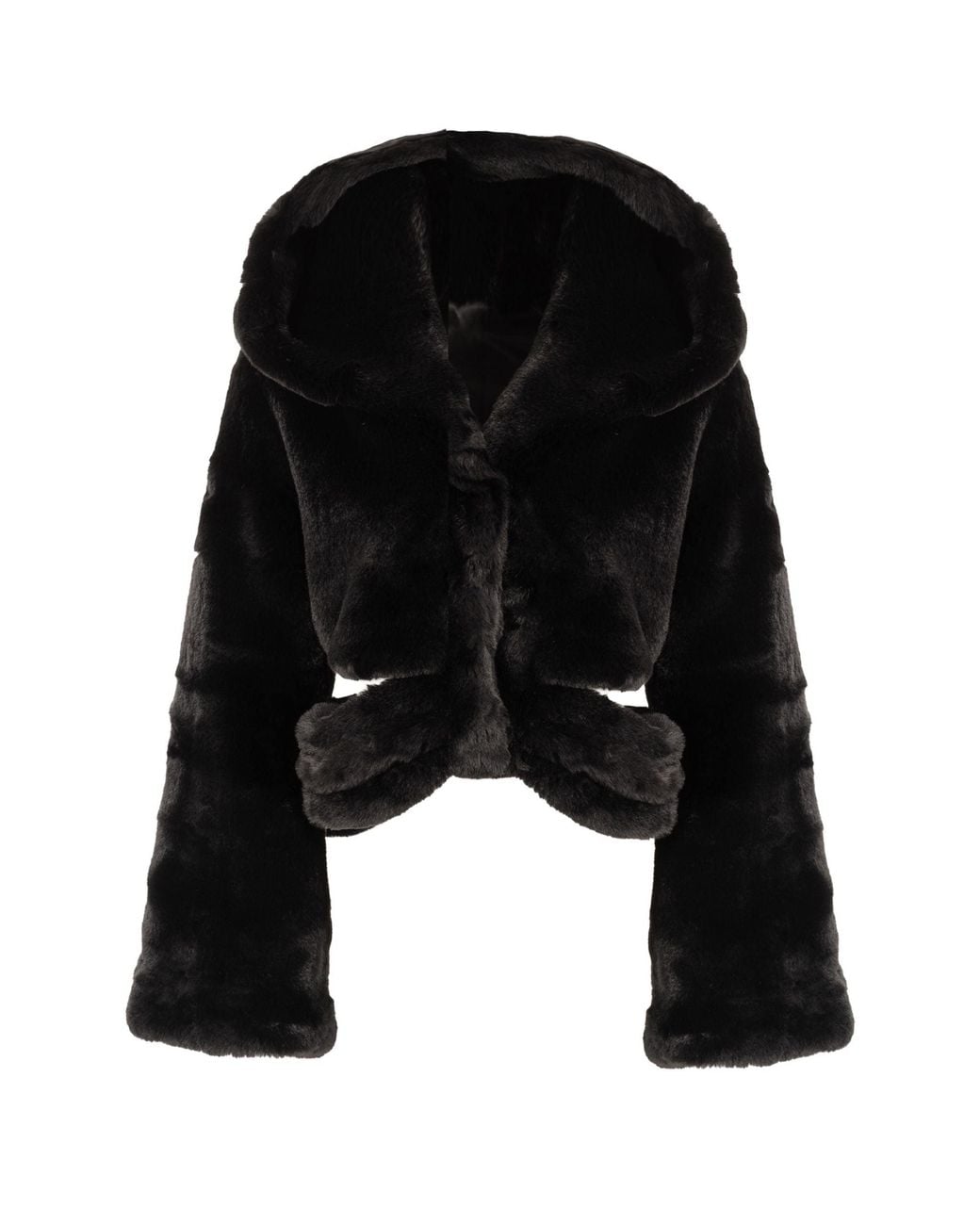 KRIS MARAN Black Hooded Fur Jacket With Cutouts